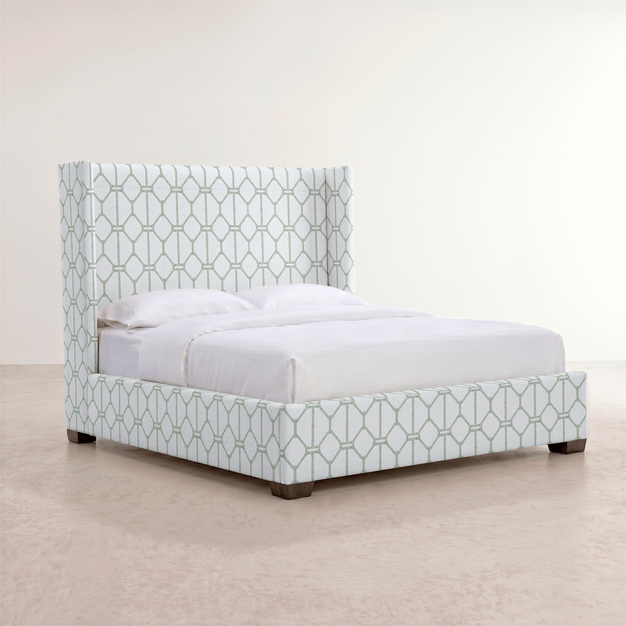 The Selene Bed in Palm Promenade Cool Mint Bamboo Trellis - Lemon Park