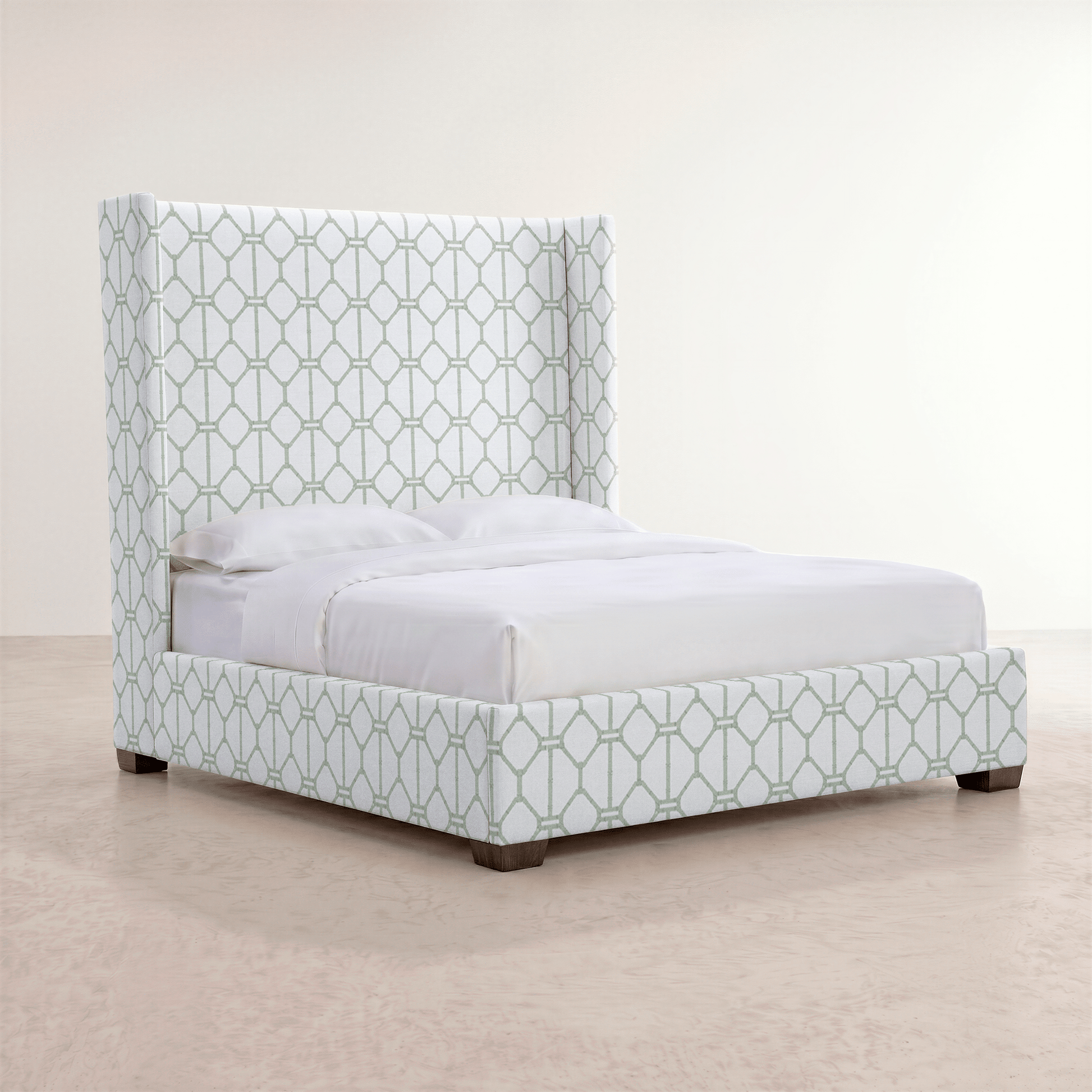 The Selene Bed in Palm Promenade Cool Mint Bamboo Trellis - Lemon Park