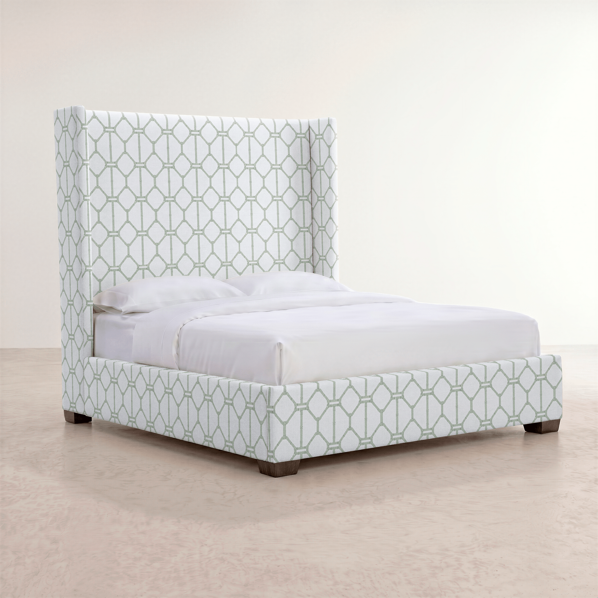The Selene Bed in Palm Promenade Cool Mint Bamboo Trellis - Lemon Park