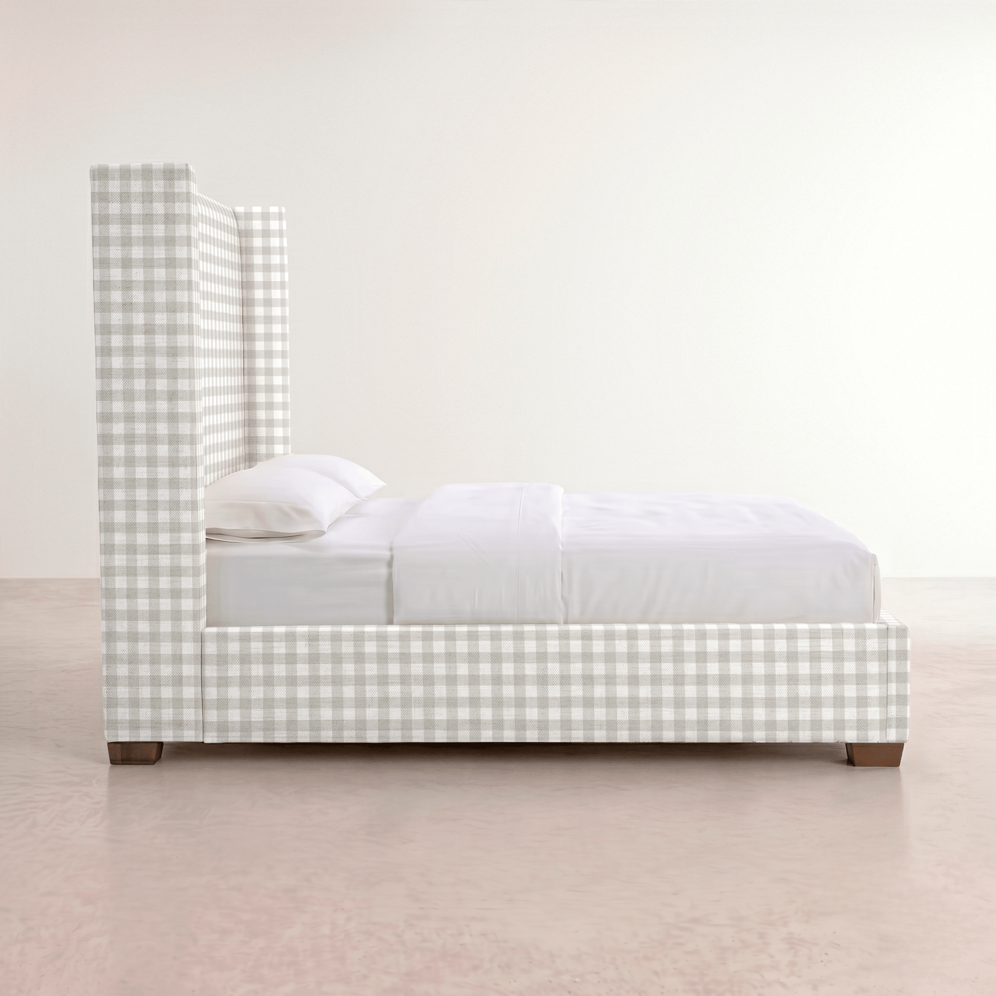 The Selene Bed in Pearl's Haven Fog Gingham - Lemon Park