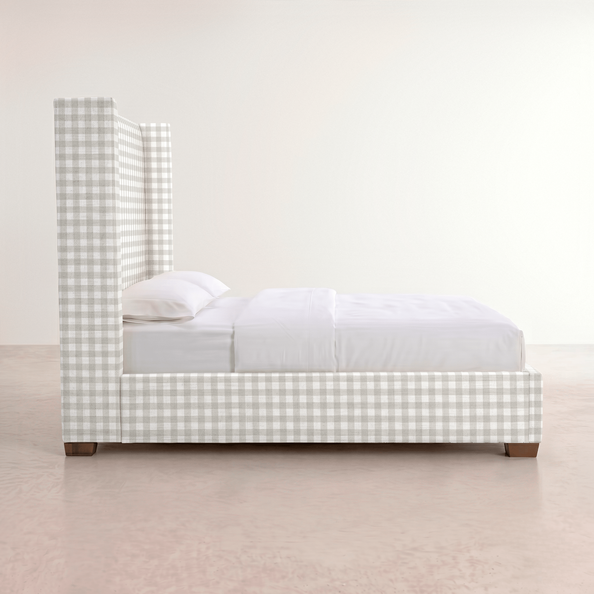 The Selene Bed in Pearl's Haven Fog Gingham - Lemon Park
