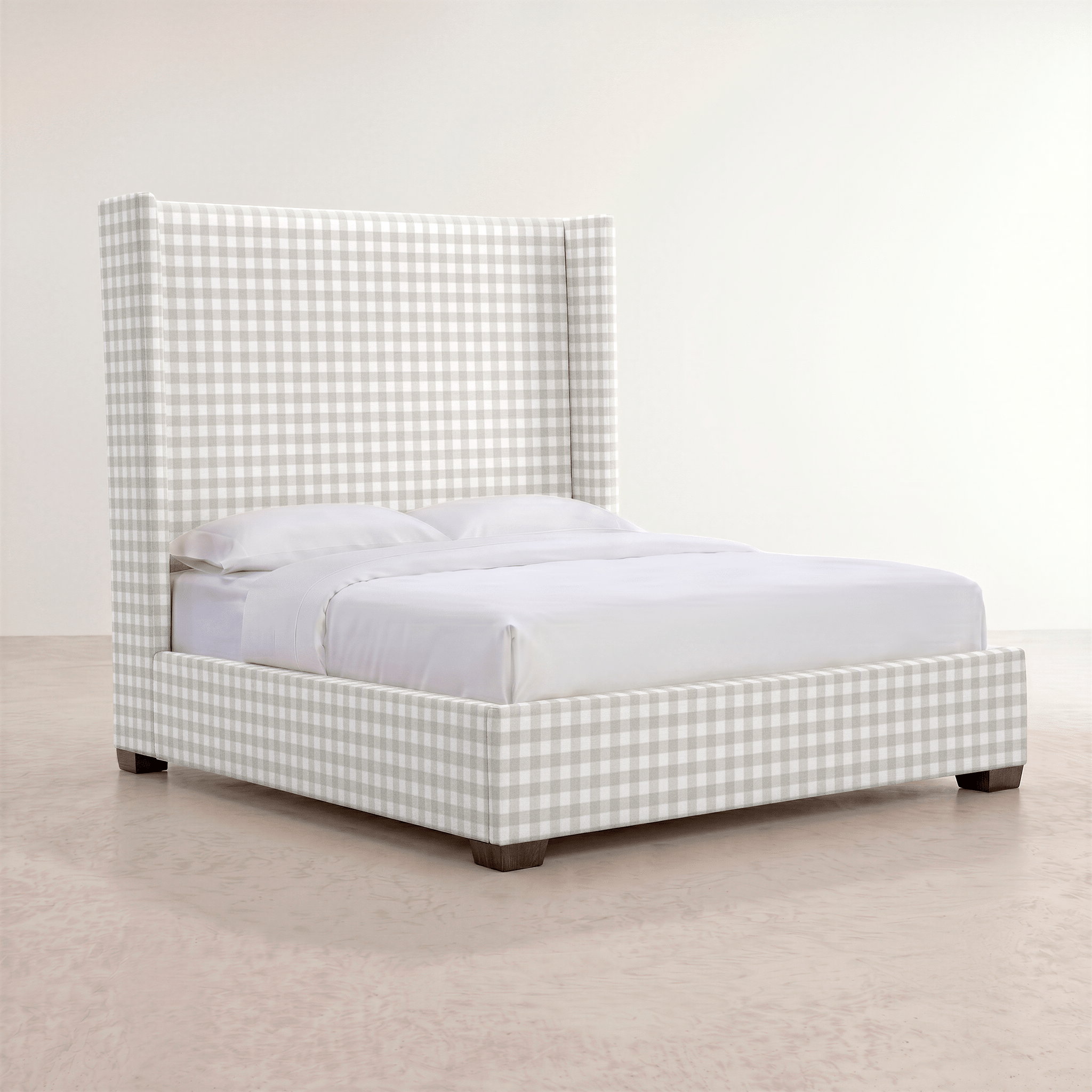 The Selene Bed in Pearl's Haven Fog Gingham - Lemon Park