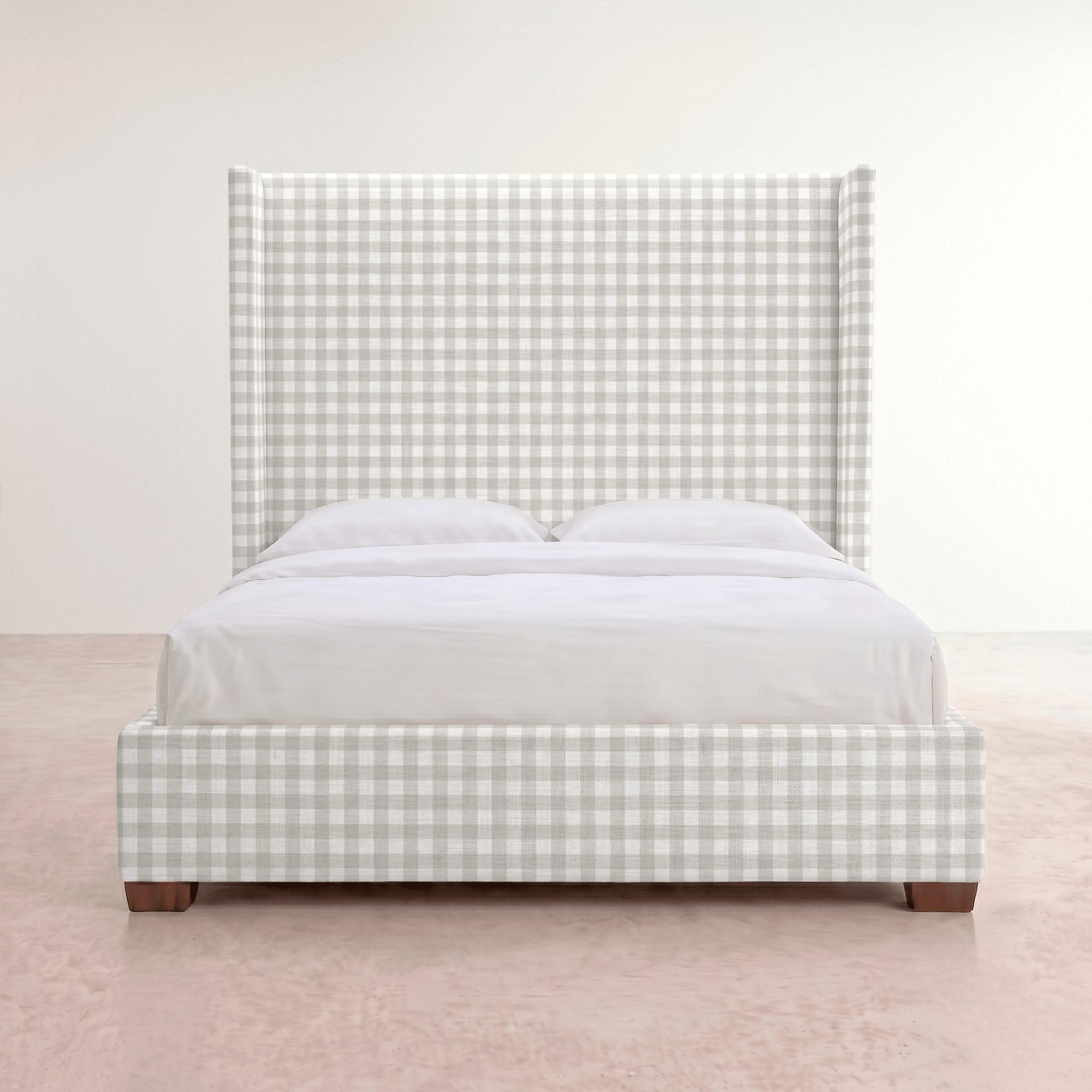 The Selene Bed in Pearl's Haven Fog Gingham - Lemon Park