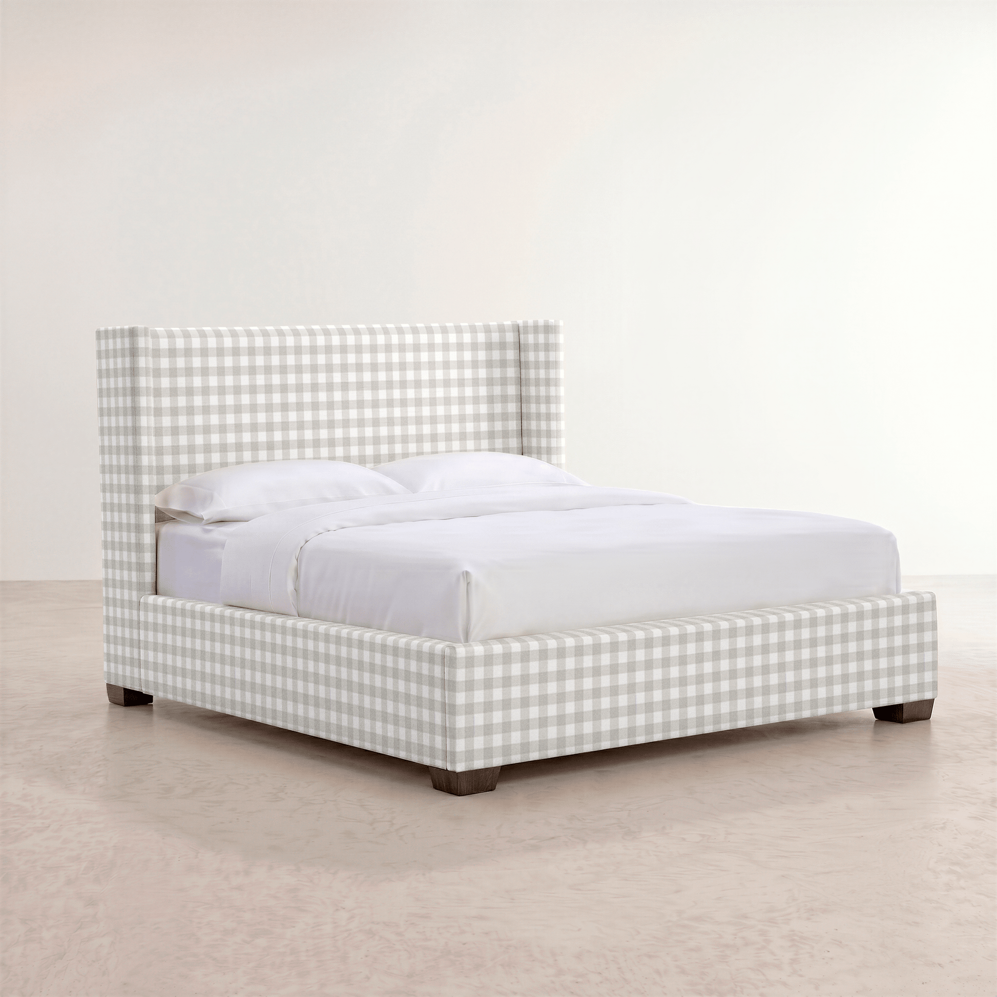 The Selene Bed in Pearl's Haven Fog Gingham - Lemon Park