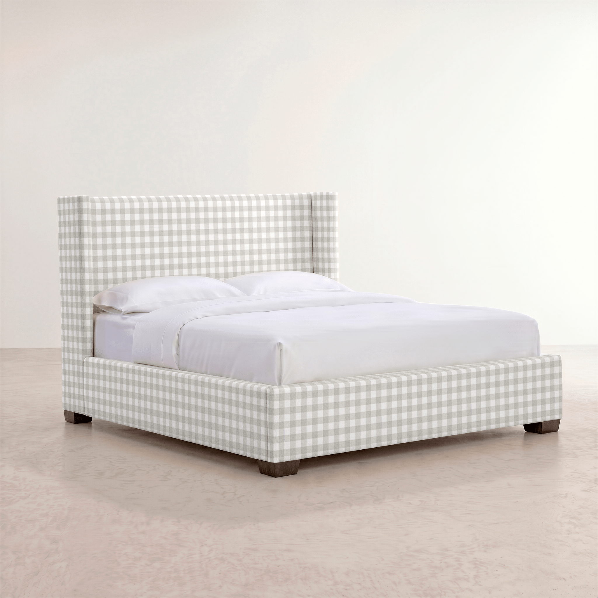 The Selene Bed in Pearl's Haven Fog Gingham - Lemon Park