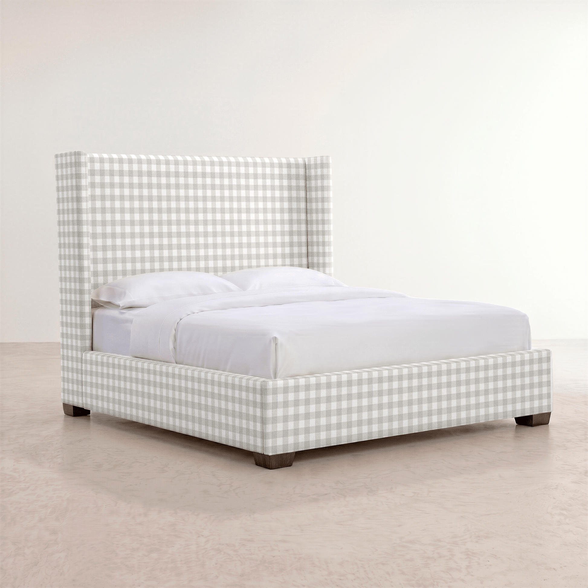 The Selene Bed in Pearl's Haven Fog Gingham - Lemon Park