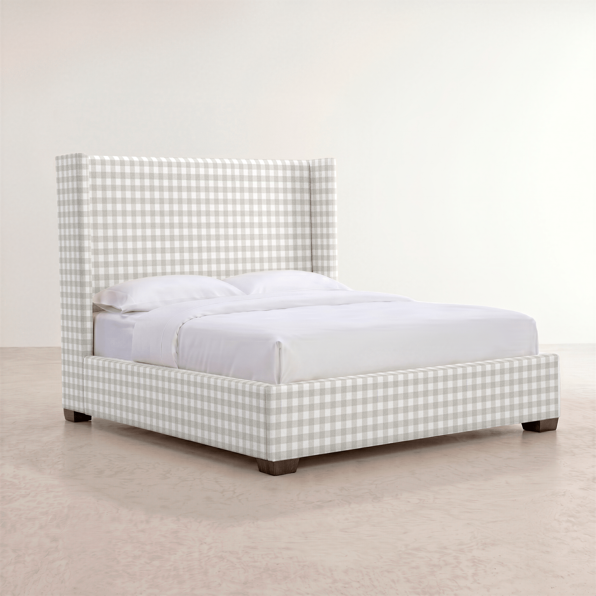 The Selene Bed in Pearl's Haven Fog Gingham - Lemon Park