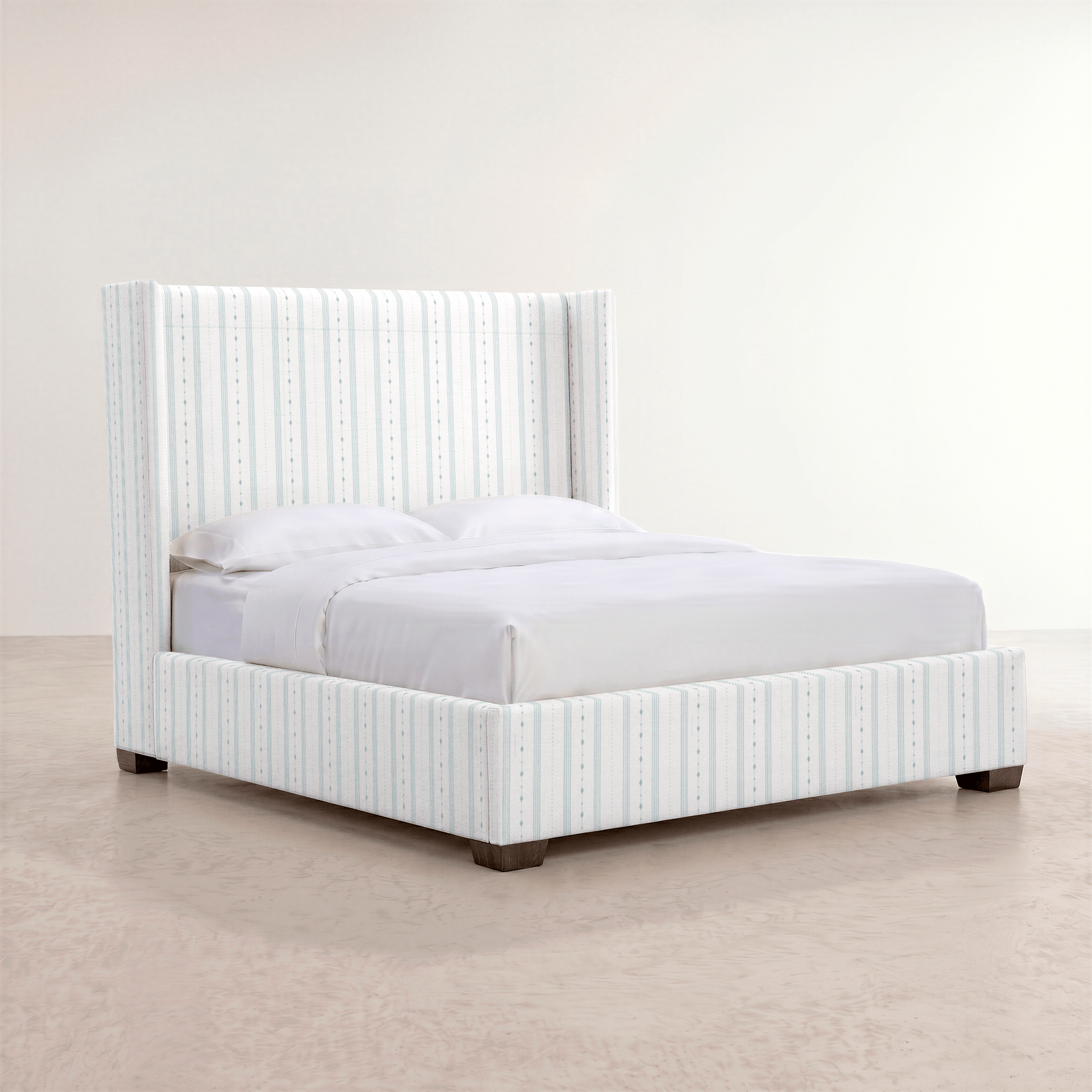 The Selene Bed in Pearl's Haven Spring Blue Stripes - Lemon Park
