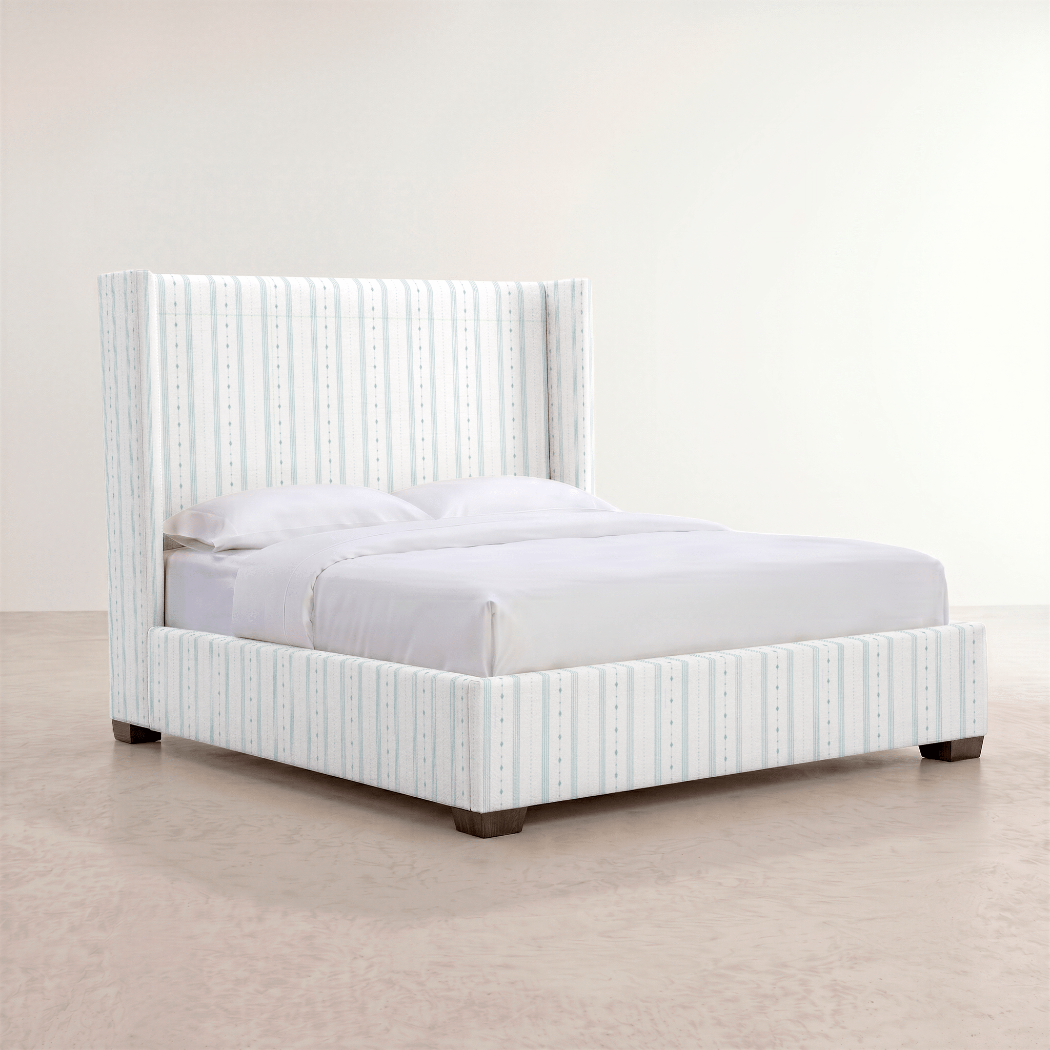 The Selene Bed in Pearl's Haven Spring Blue Stripes - Lemon Park
