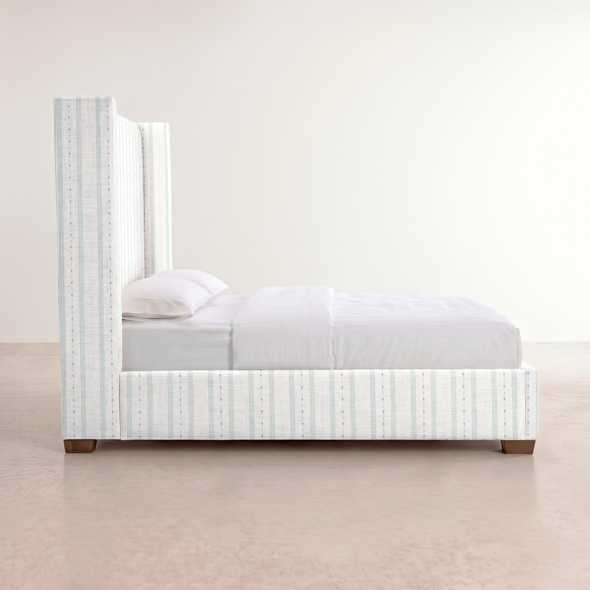 The Selene Bed in Pearl's Haven Spring Blue Stripes - Lemon Park