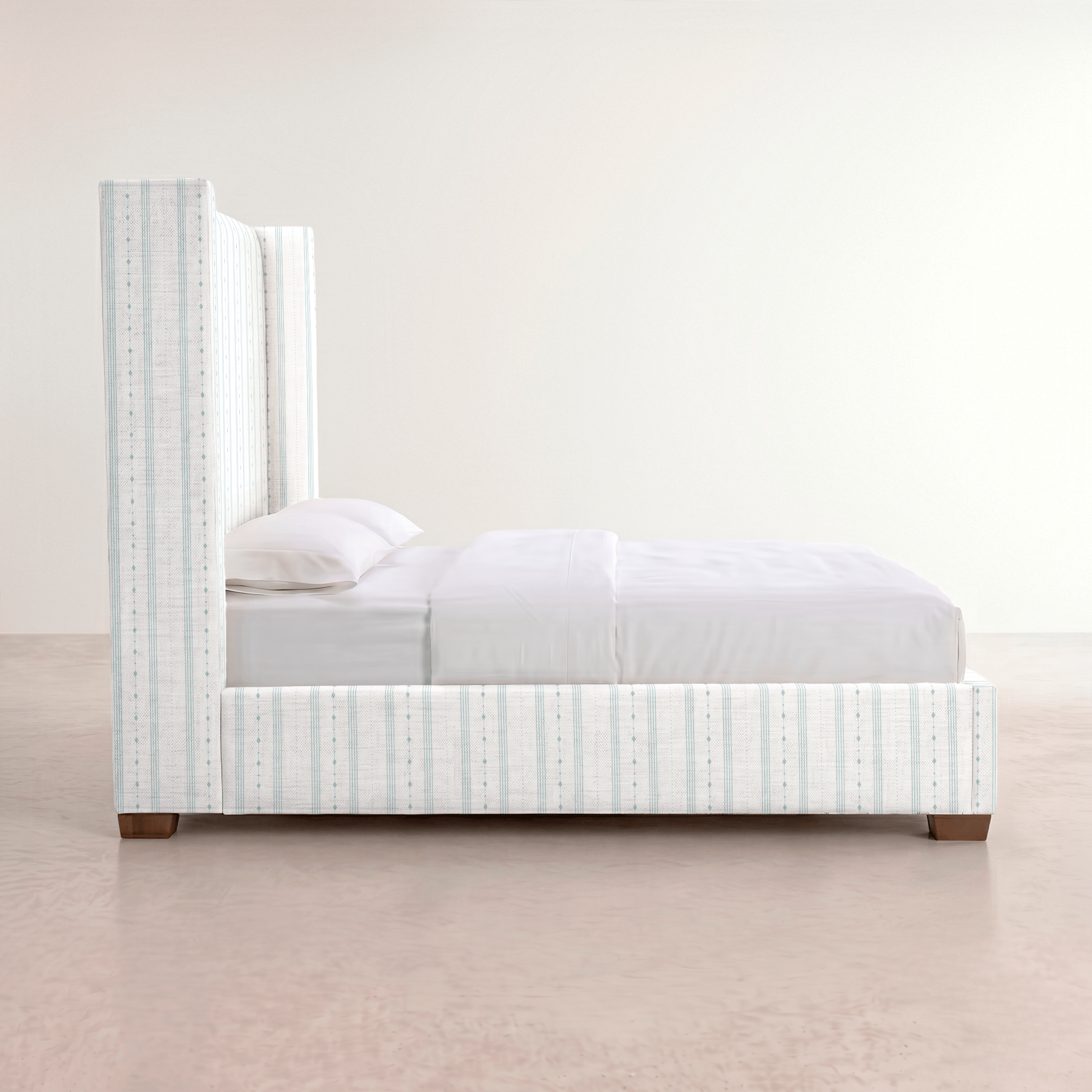 The Selene Bed in Pearl's Haven Spring Blue Stripes - Lemon Park