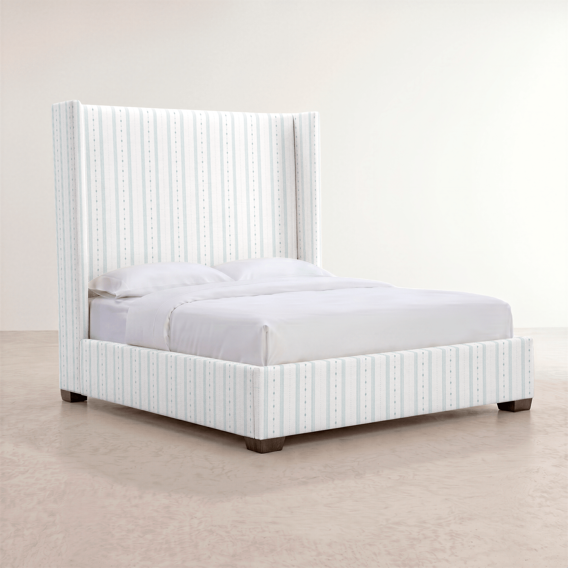 The Selene Bed in Pearl's Haven Spring Blue Stripes - Lemon Park