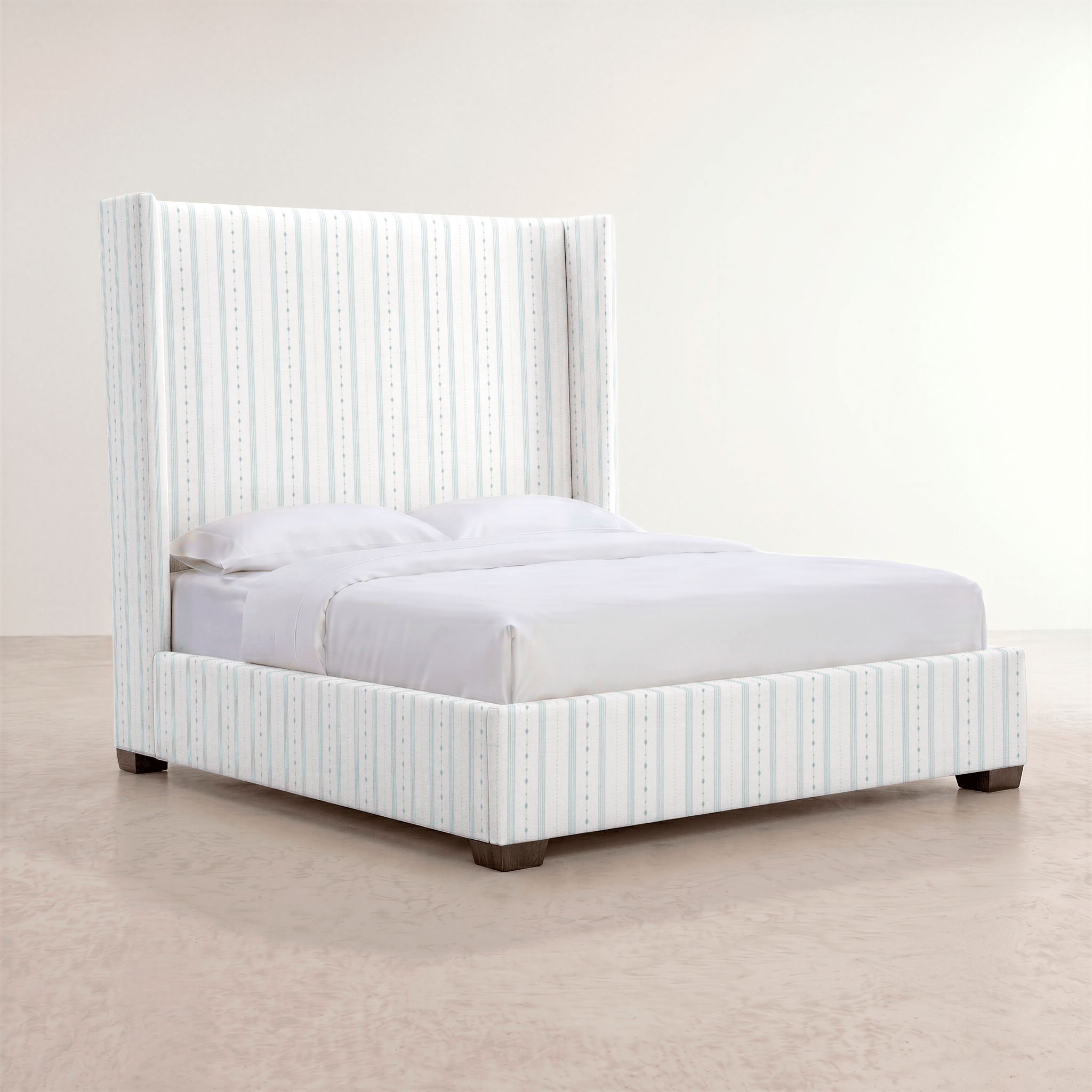 The Selene Bed in Pearl's Haven Spring Blue Stripes - Lemon Park