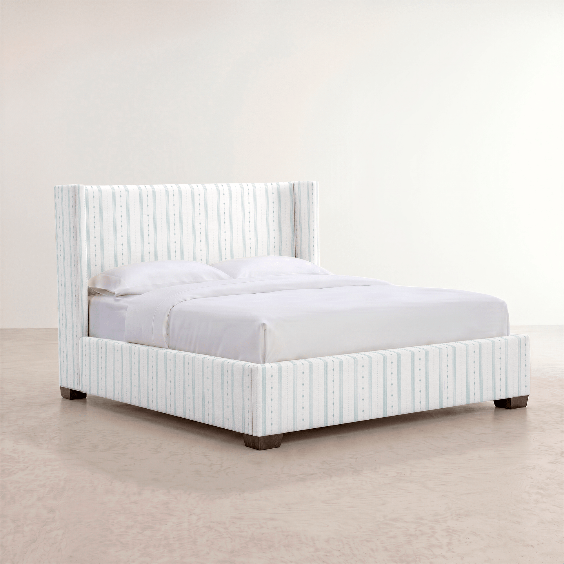The Selene Bed in Pearl's Haven Spring Blue Stripes - Lemon Park