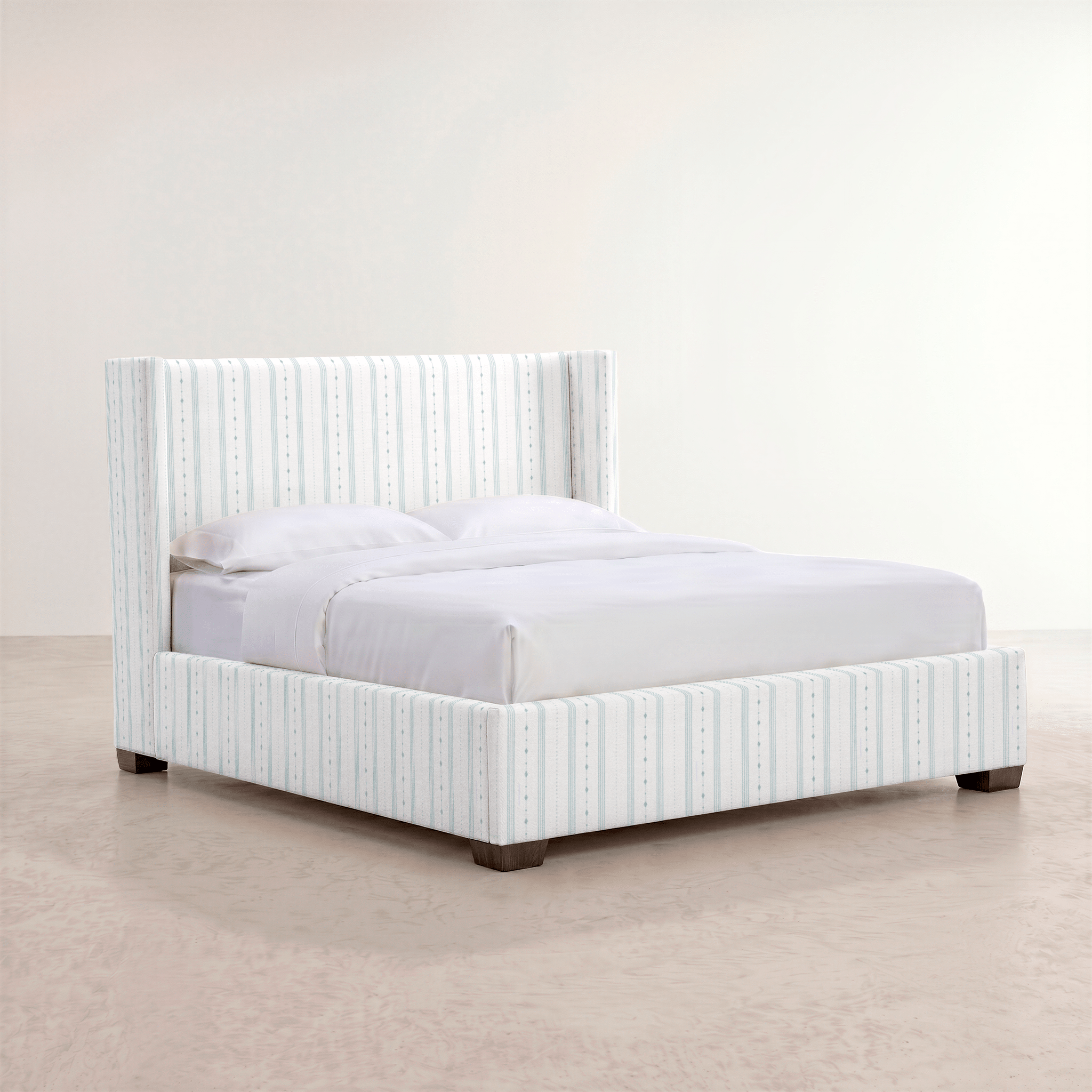 The Selene Bed in Pearl's Haven Spring Blue Stripes - Lemon Park