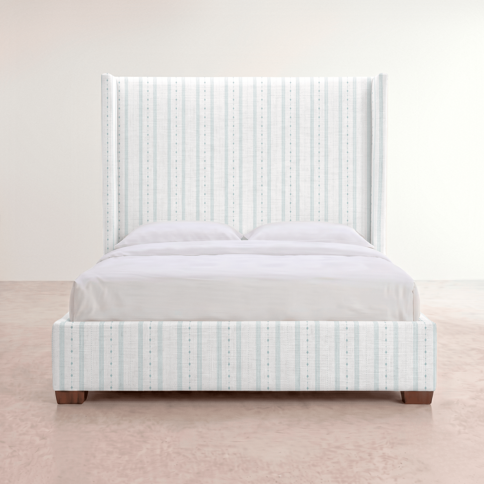 The Selene Bed in Pearl's Haven Spring Blue Stripes - Lemon Park