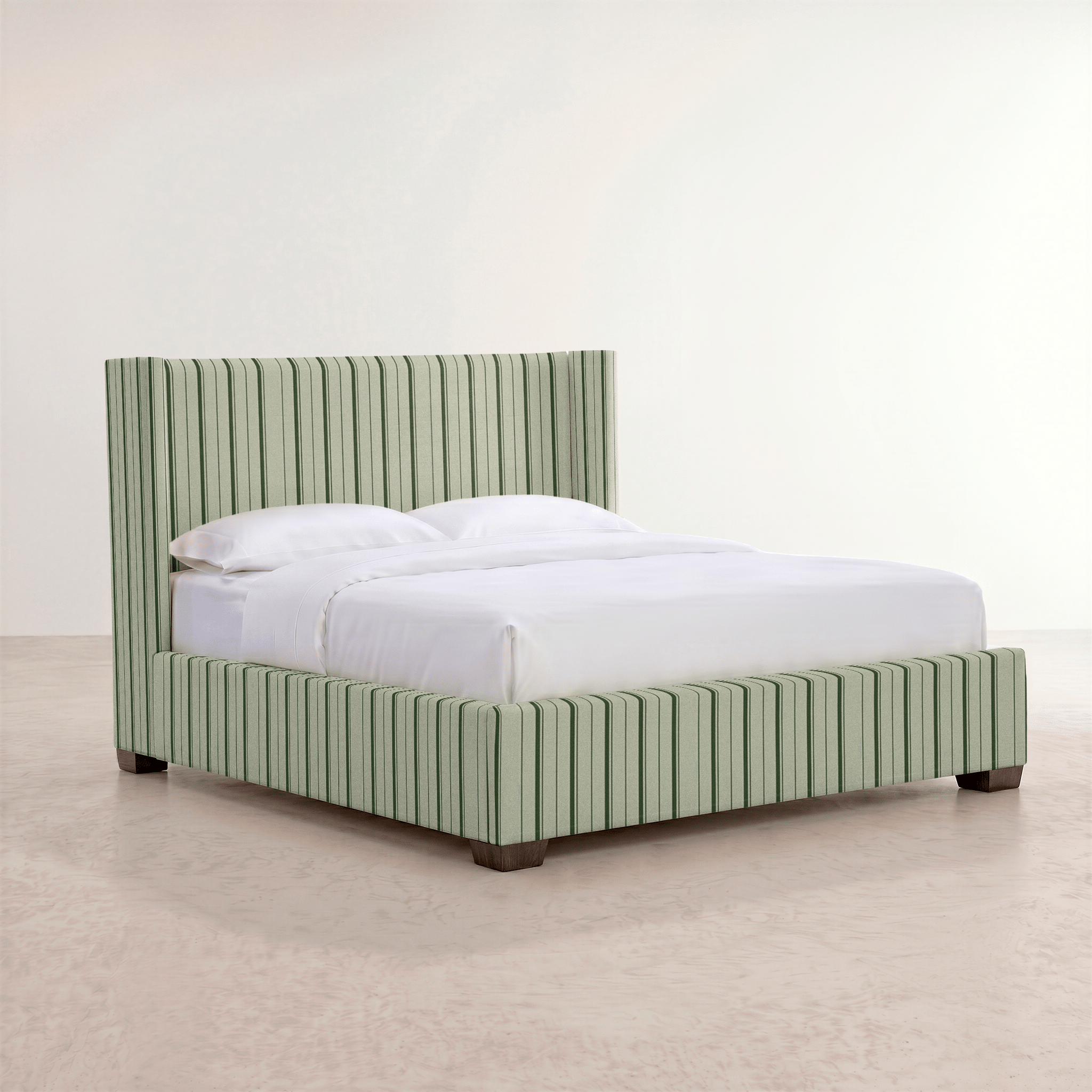 The Selene Bed in The Silk Garden Sage Stripes - Lemon Park