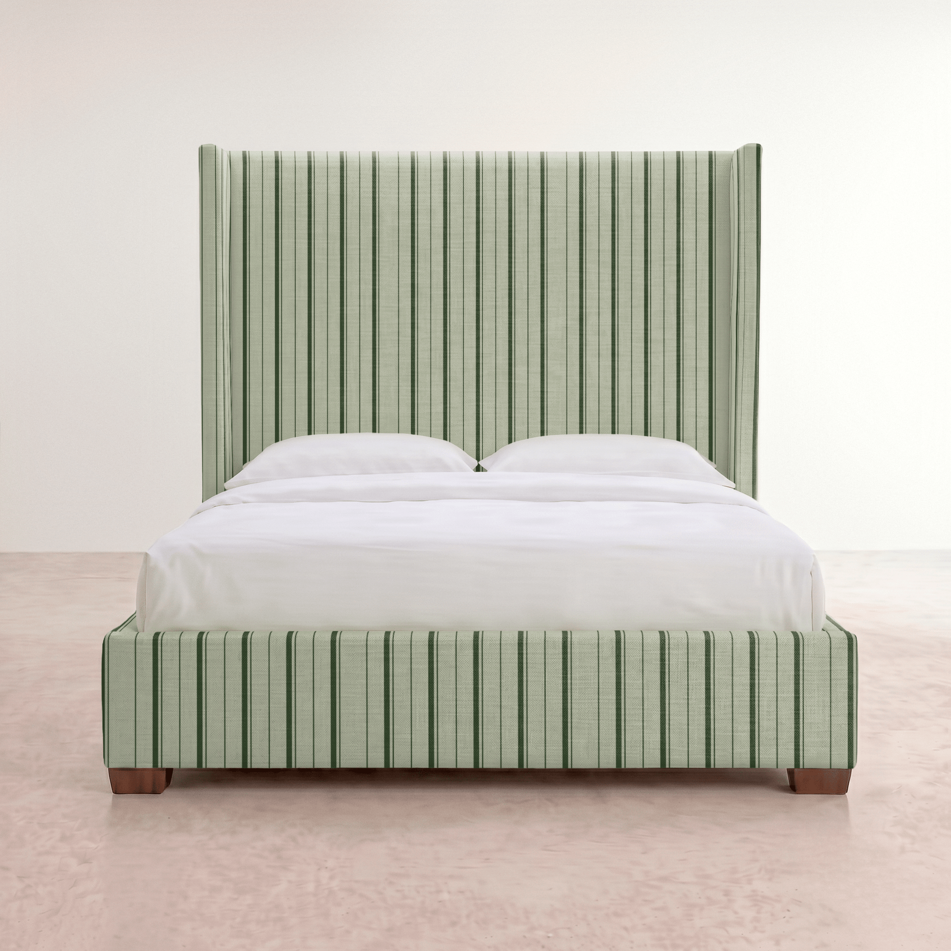 The Selene Bed in The Silk Garden Sage Stripes - Lemon Park