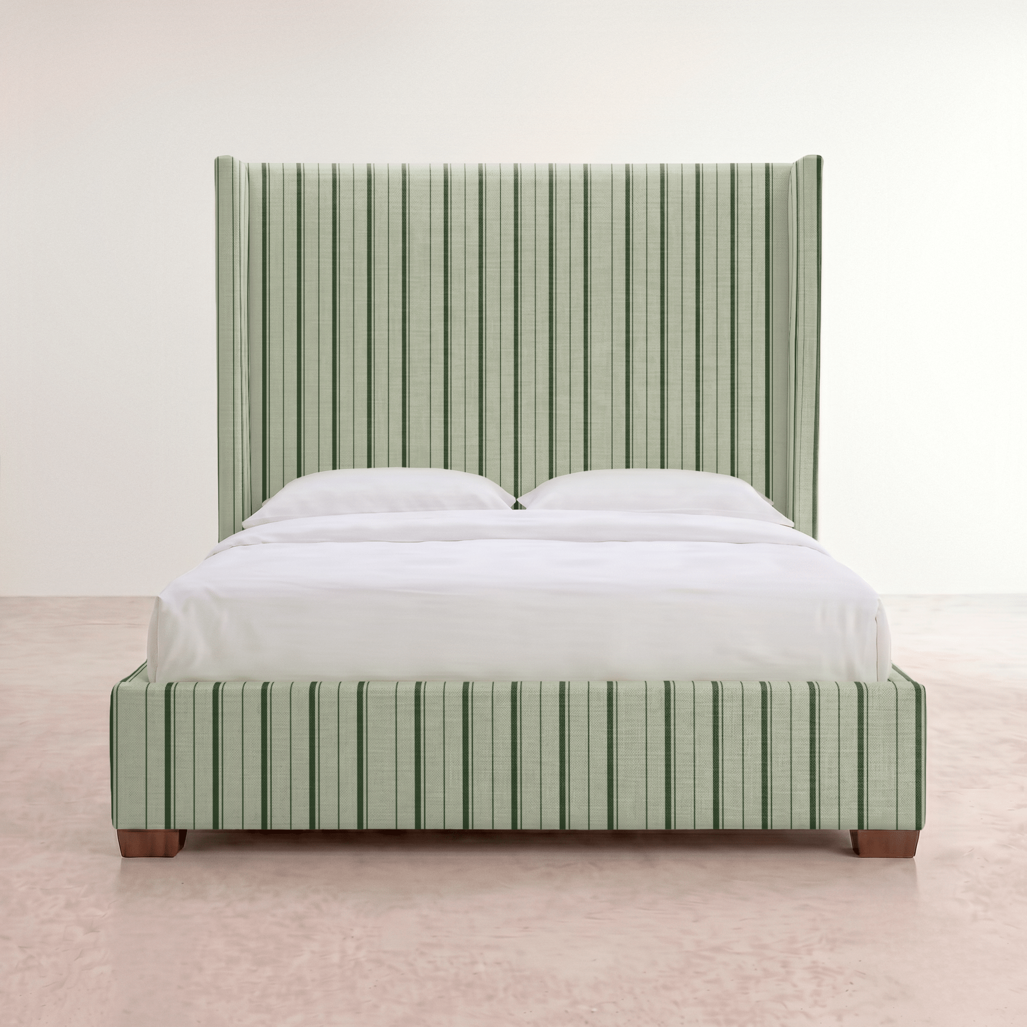 The Selene Bed in The Silk Garden Sage Stripes - Lemon Park