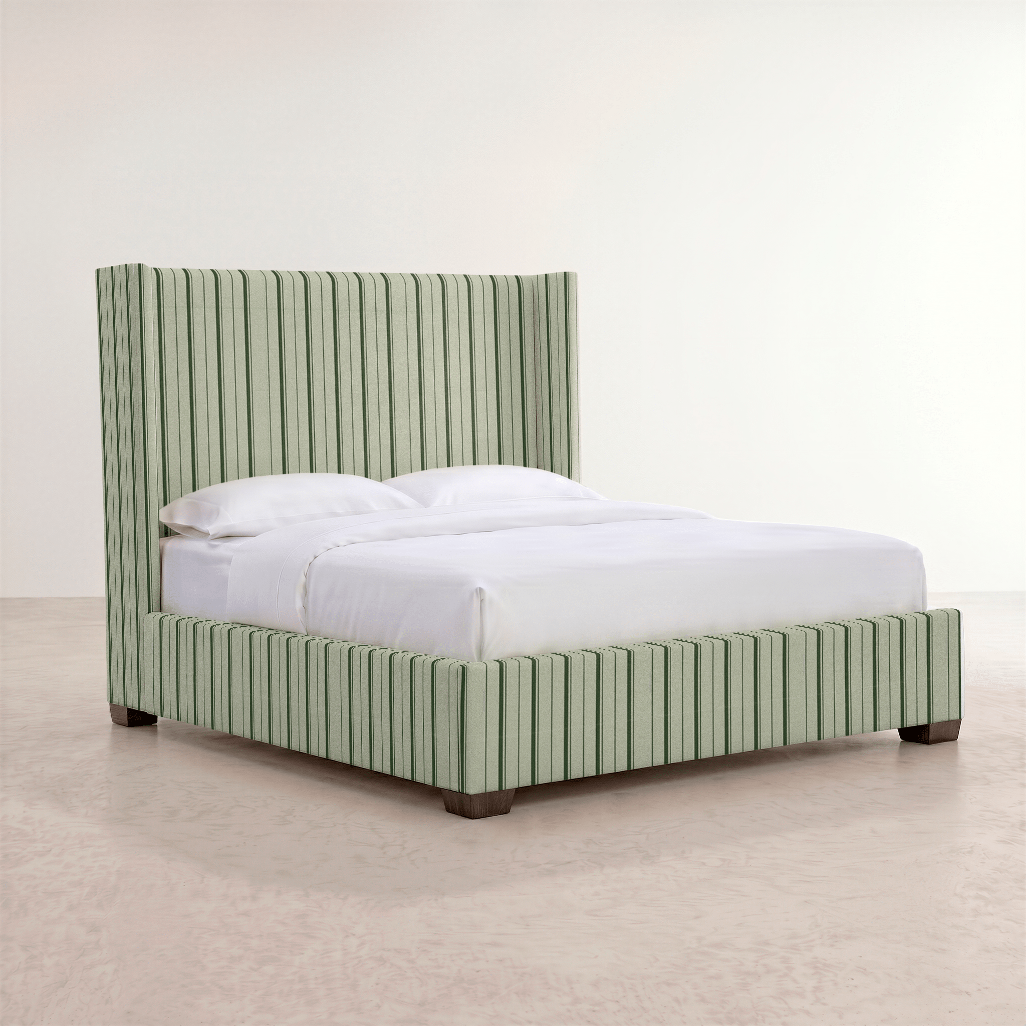 The Selene Bed in The Silk Garden Sage Stripes - Lemon Park
