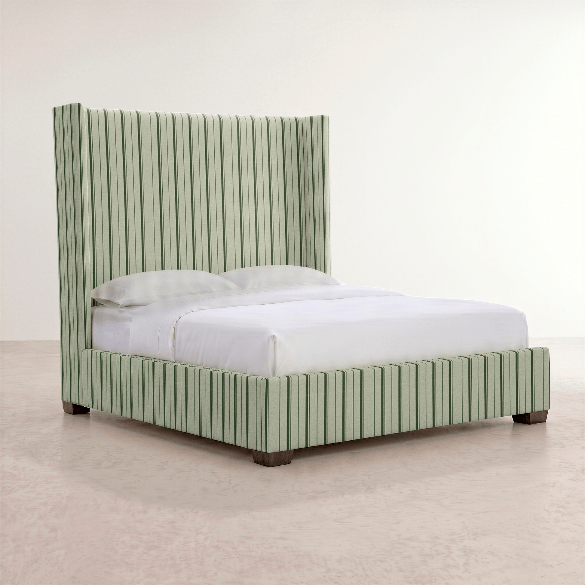 The Selene Bed in The Silk Garden Sage Stripes - Lemon Park