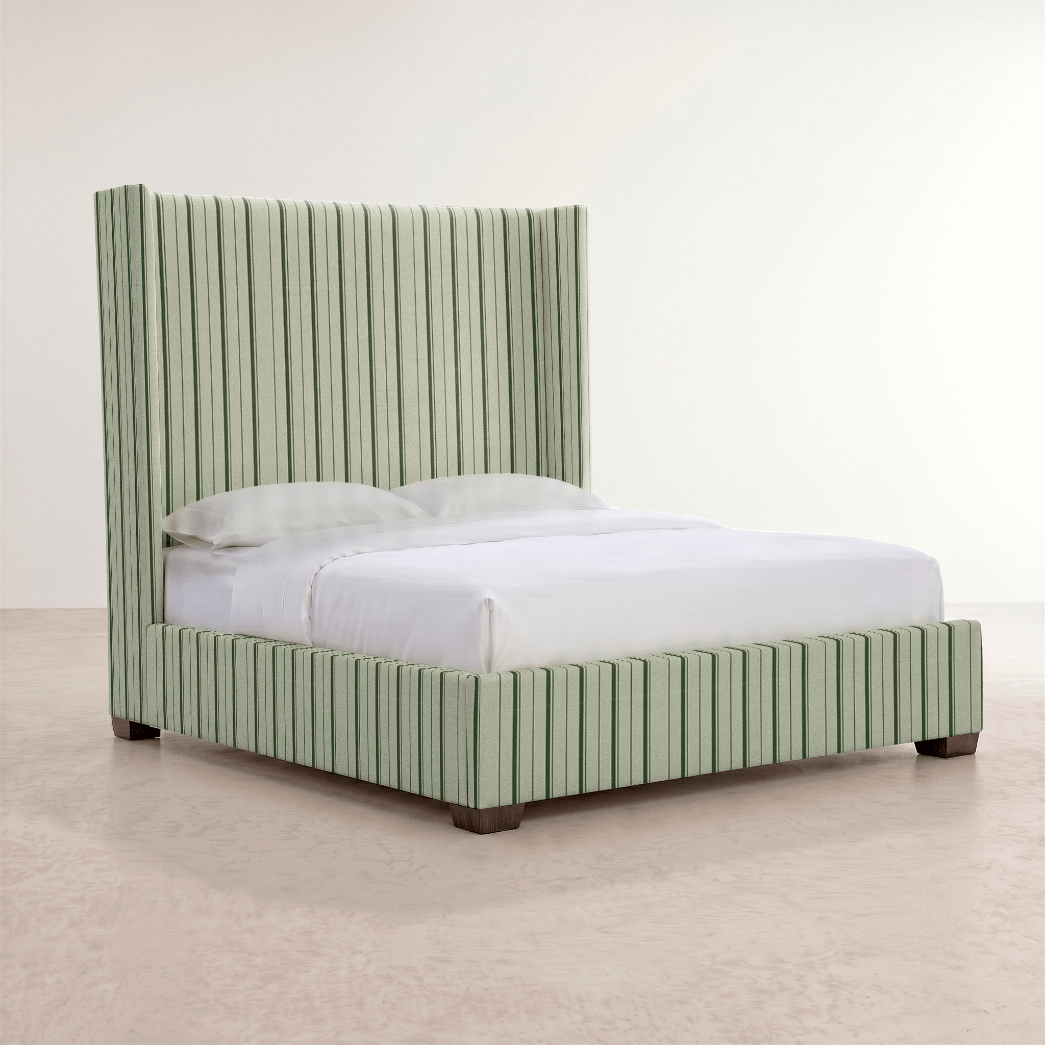 The Selene Bed in The Silk Garden Sage Stripes - Lemon Park