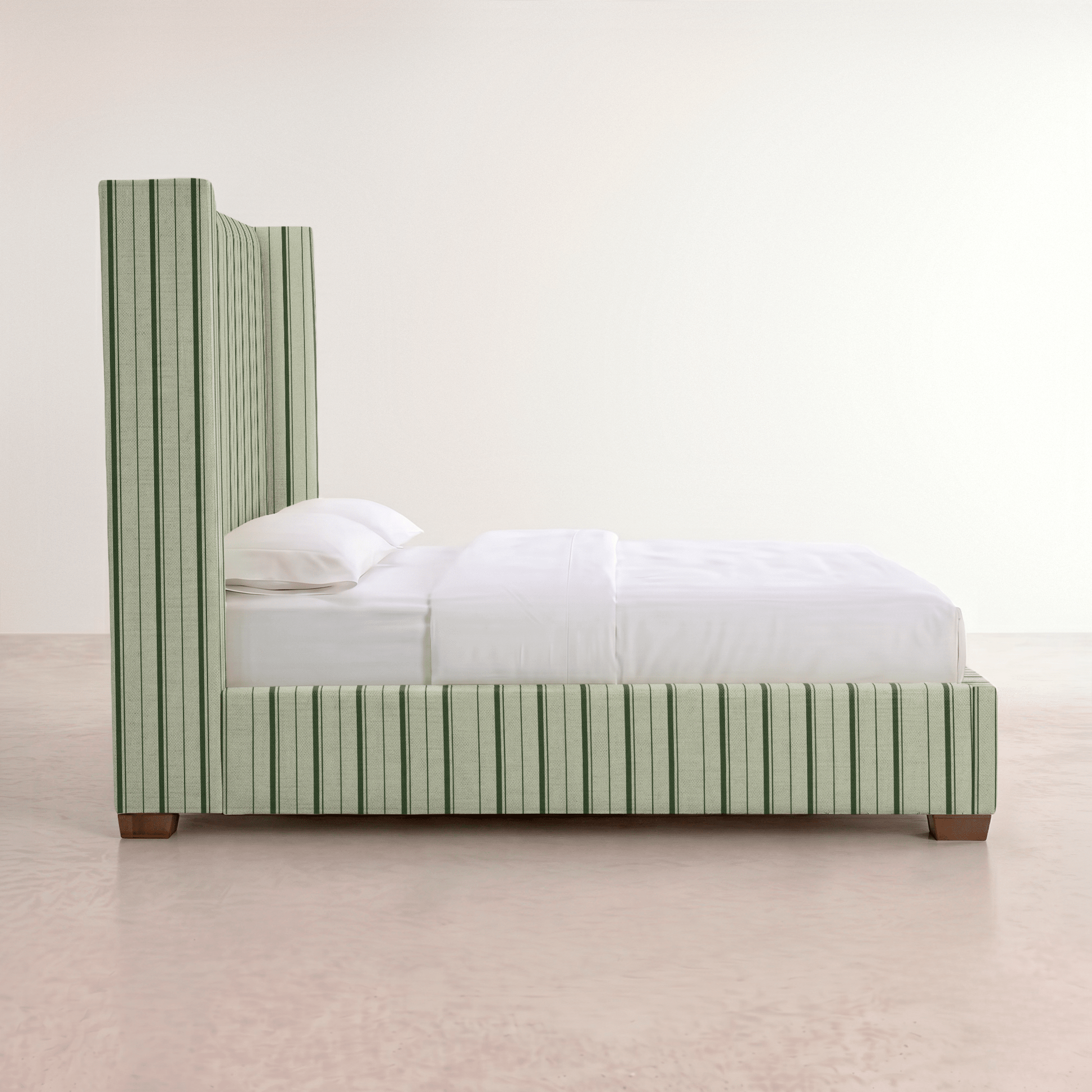 The Selene Bed in The Silk Garden Sage Stripes - Lemon Park