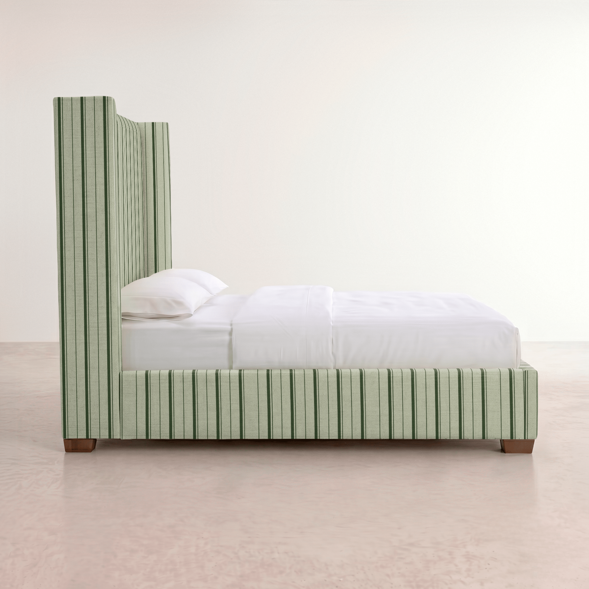 The Selene Bed in The Silk Garden Sage Stripes - Lemon Park