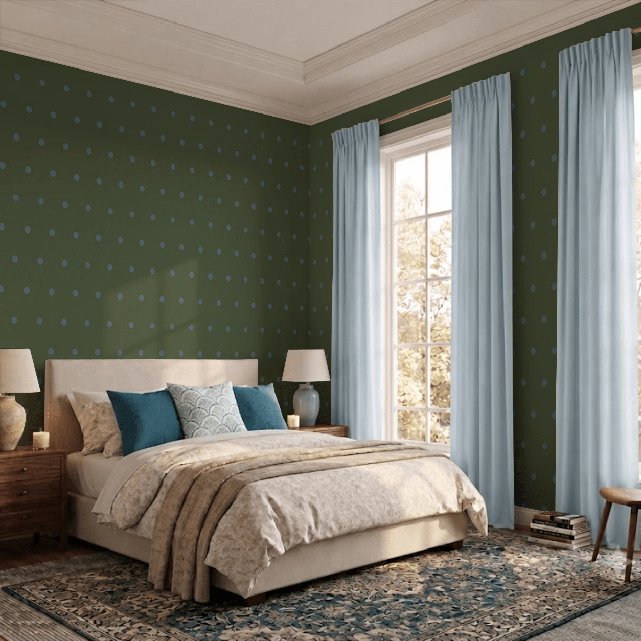 The Silk Garden Evergreen Dots Wallpaper - Lemon Park