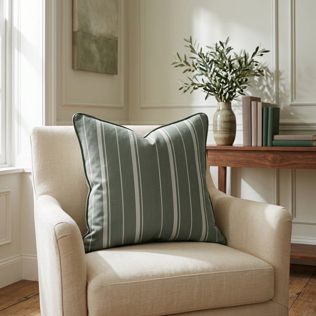 The Silk Garden Evergreen Stripes Throw Pillow - Lemon Park