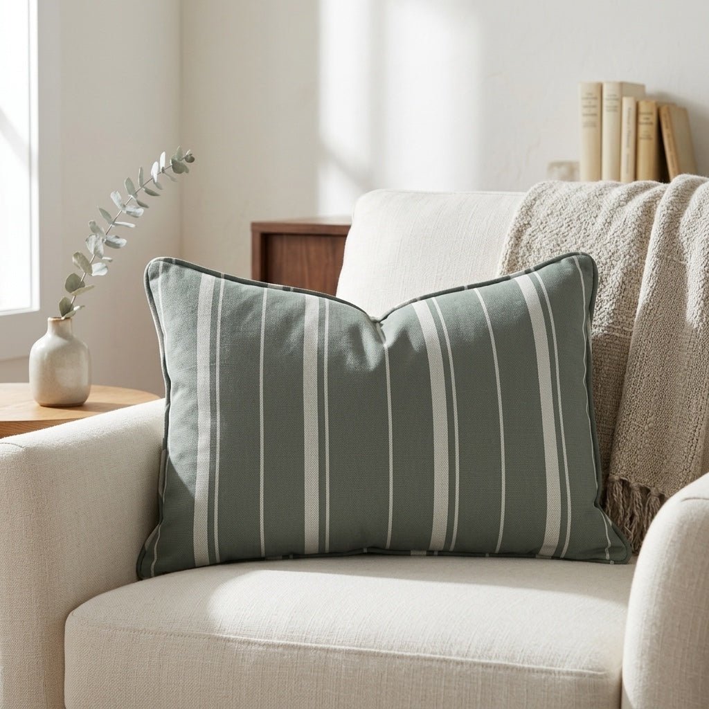 The Silk Garden Evergreen Stripes Throw Pillow - Lemon Park