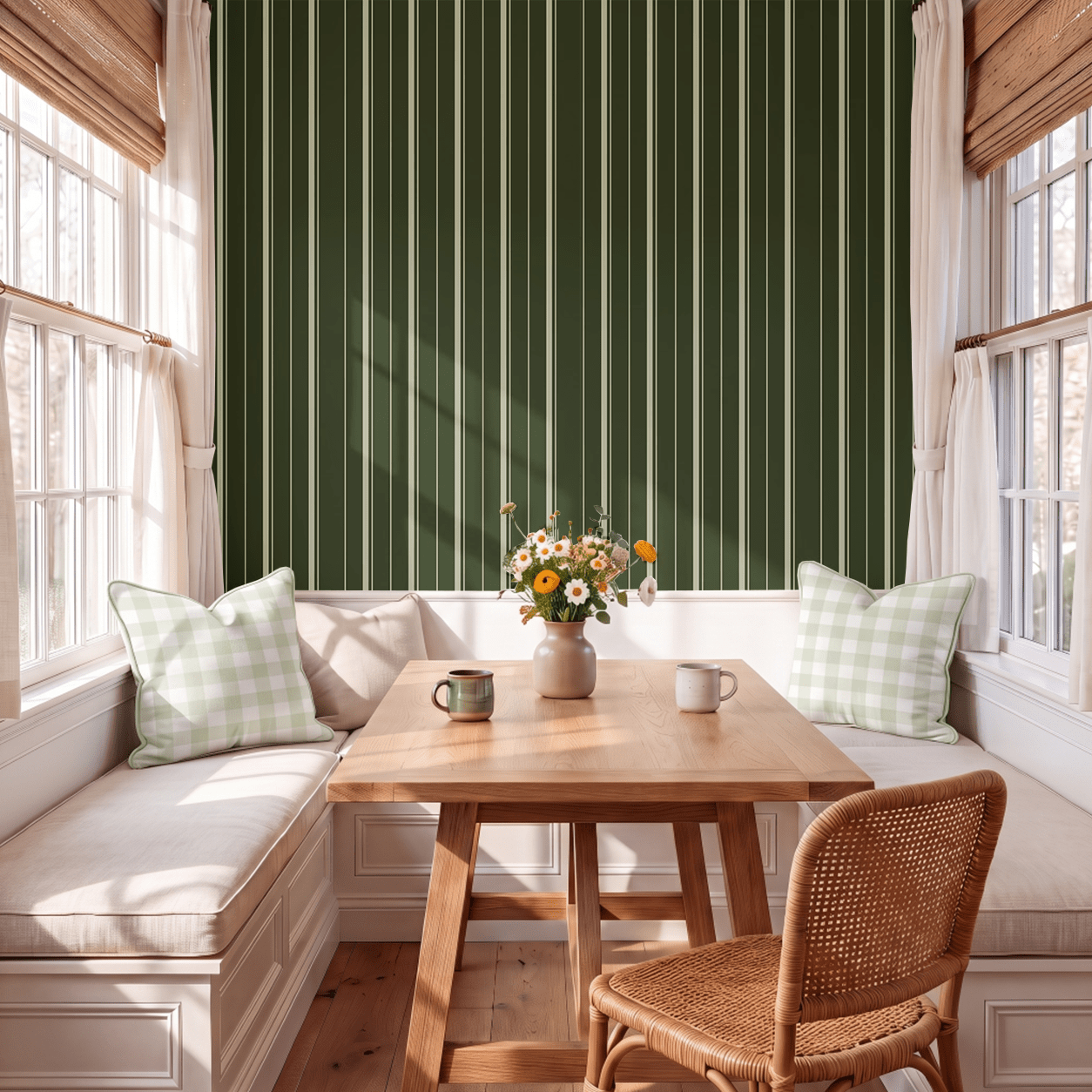 The Silk Garden Evergreen Stripes Wallpaper - Lemon Park