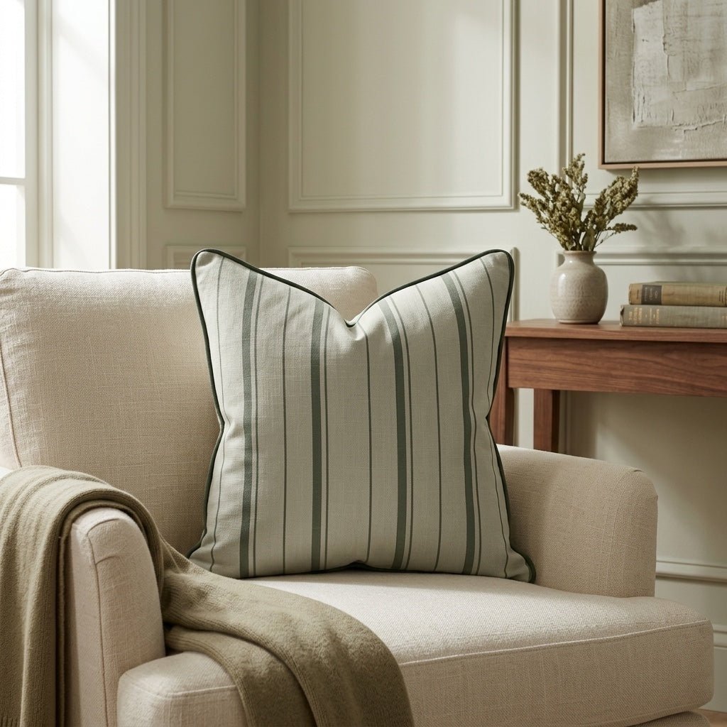 The Silk Garden Sage Stripes Throw Pillow - Lemon Park