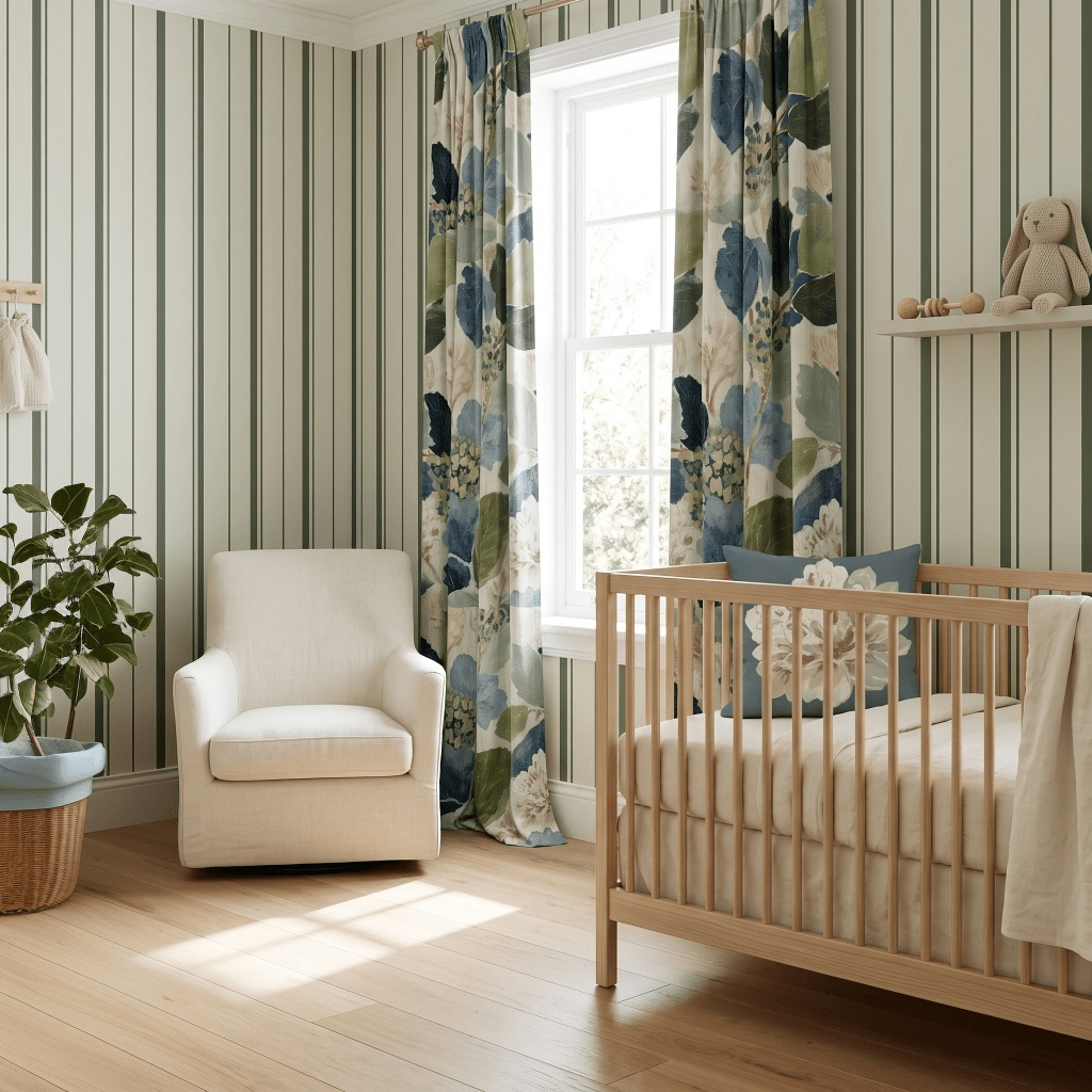 The Silk Garden Sage Stripes Wallpaper - Lemon Park