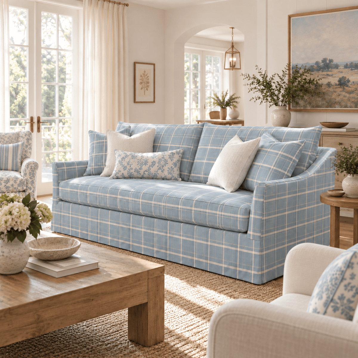 The Theodore Sofa in Benjamin Gingham - Lemon Park