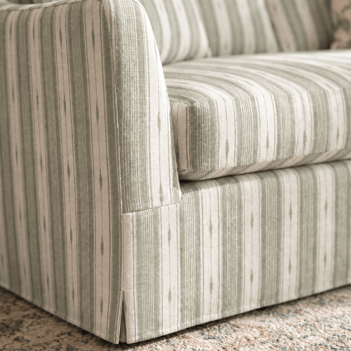 The Theodore Sofa in Blue Dresses Lemongrass Stripes - Lemon Park