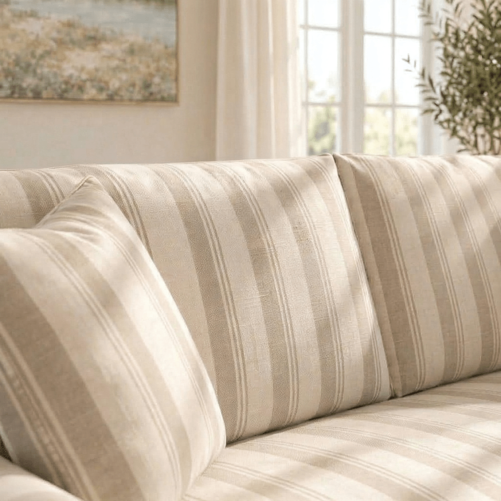 The Theodore Sofa in Hedgerow Travertine Stripes - Lemon Park