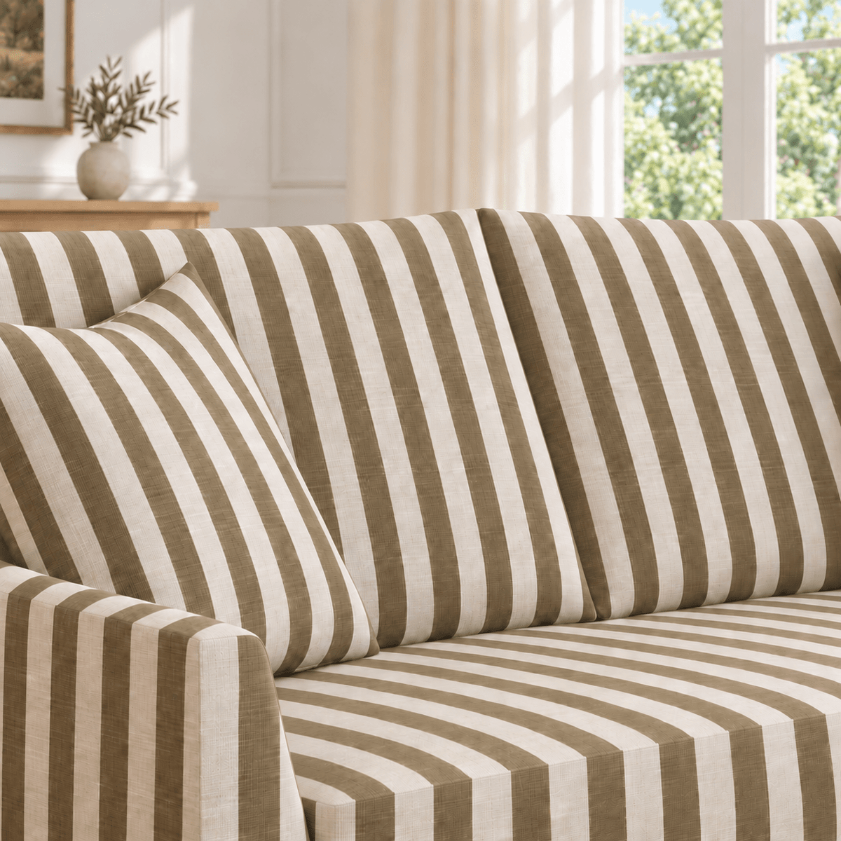 The Theodore Sofa in Jude Olive Stripes - Lemon Park