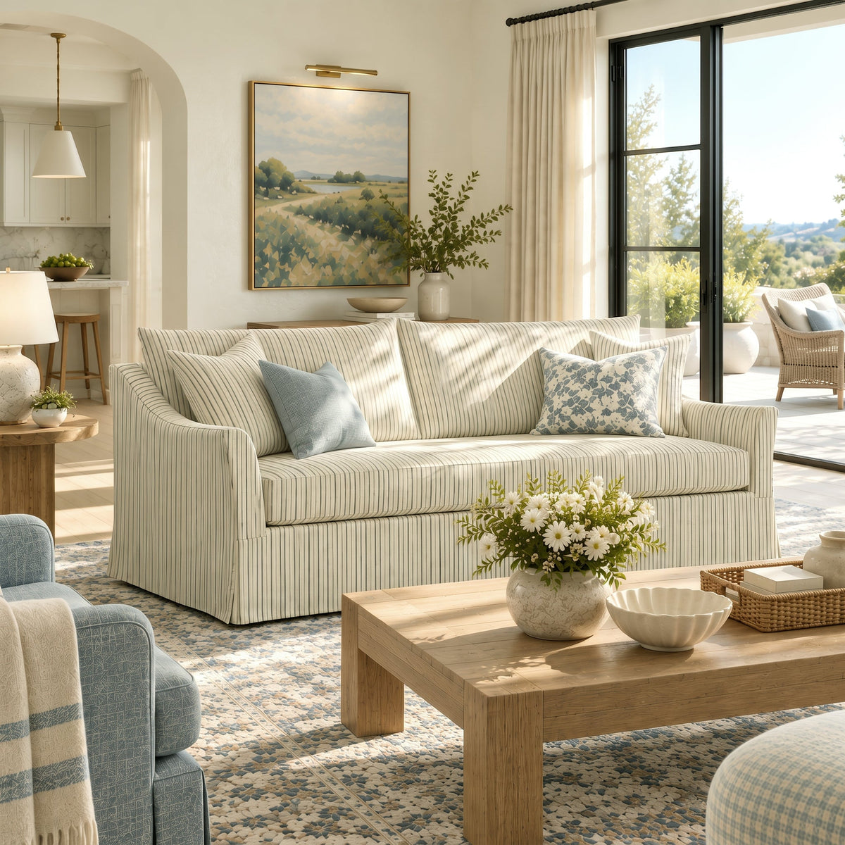 The Theodore Sofa in Jude Pinstripe - Lemon Park