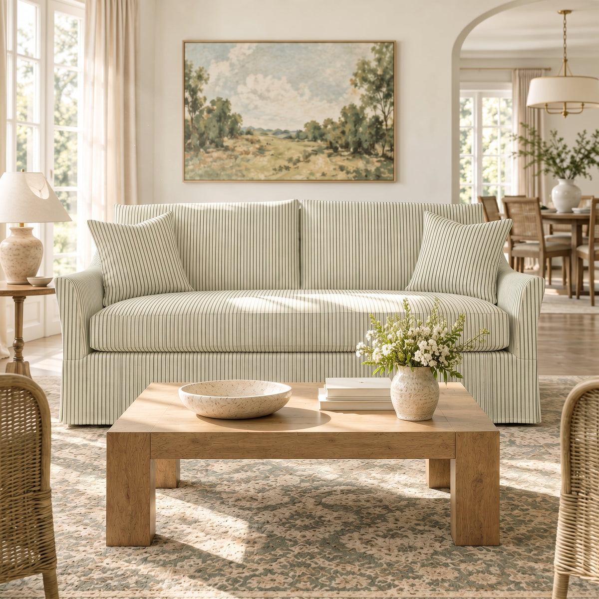 The Theodore Sofa in Jude Pinstripe - Lemon Park