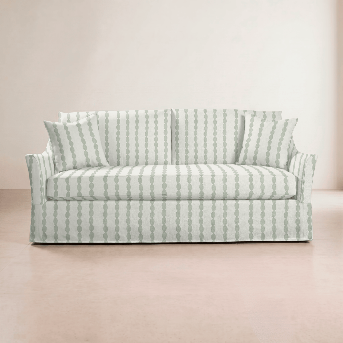 The Theodore Sofa in Loose Stems Lichen Chord Stripe - Lemon Park