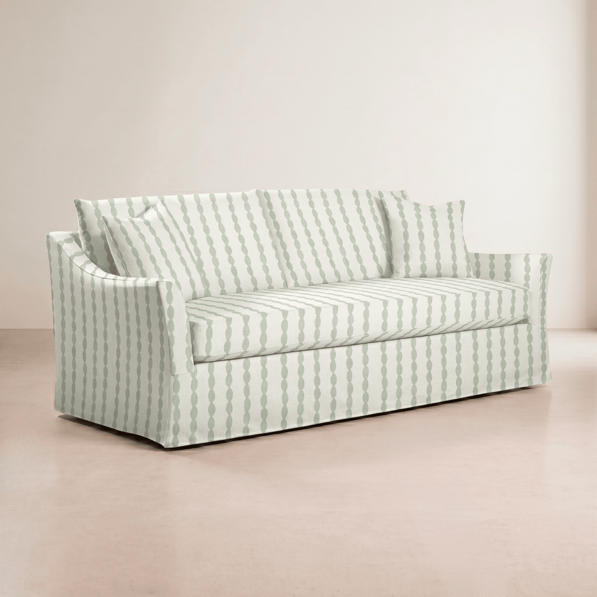 The Theodore Sofa in Loose Stems Lichen Chord Stripe - Lemon Park