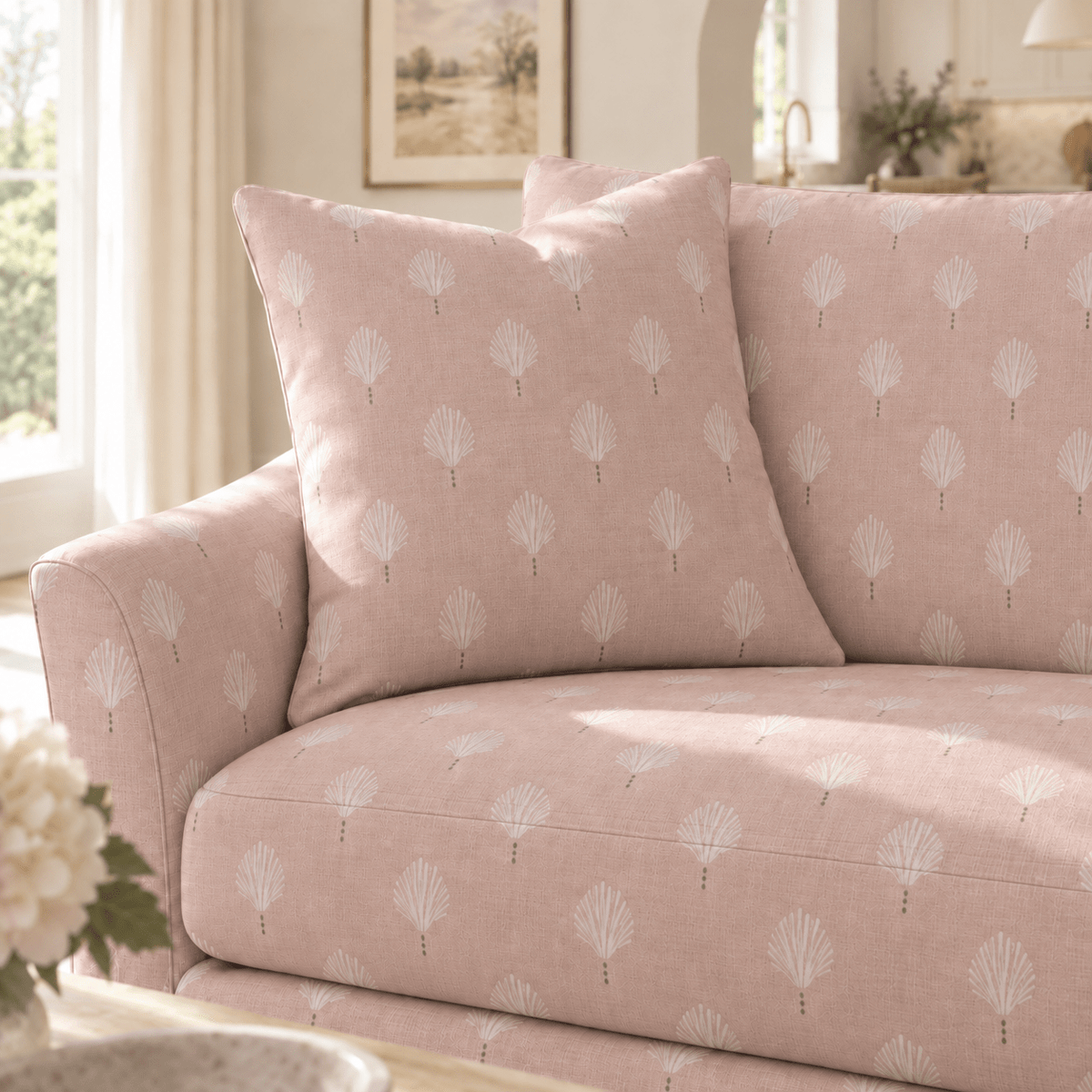 The Theodore Sofa in Loose Stems Petaline Block Print - Lemon Park