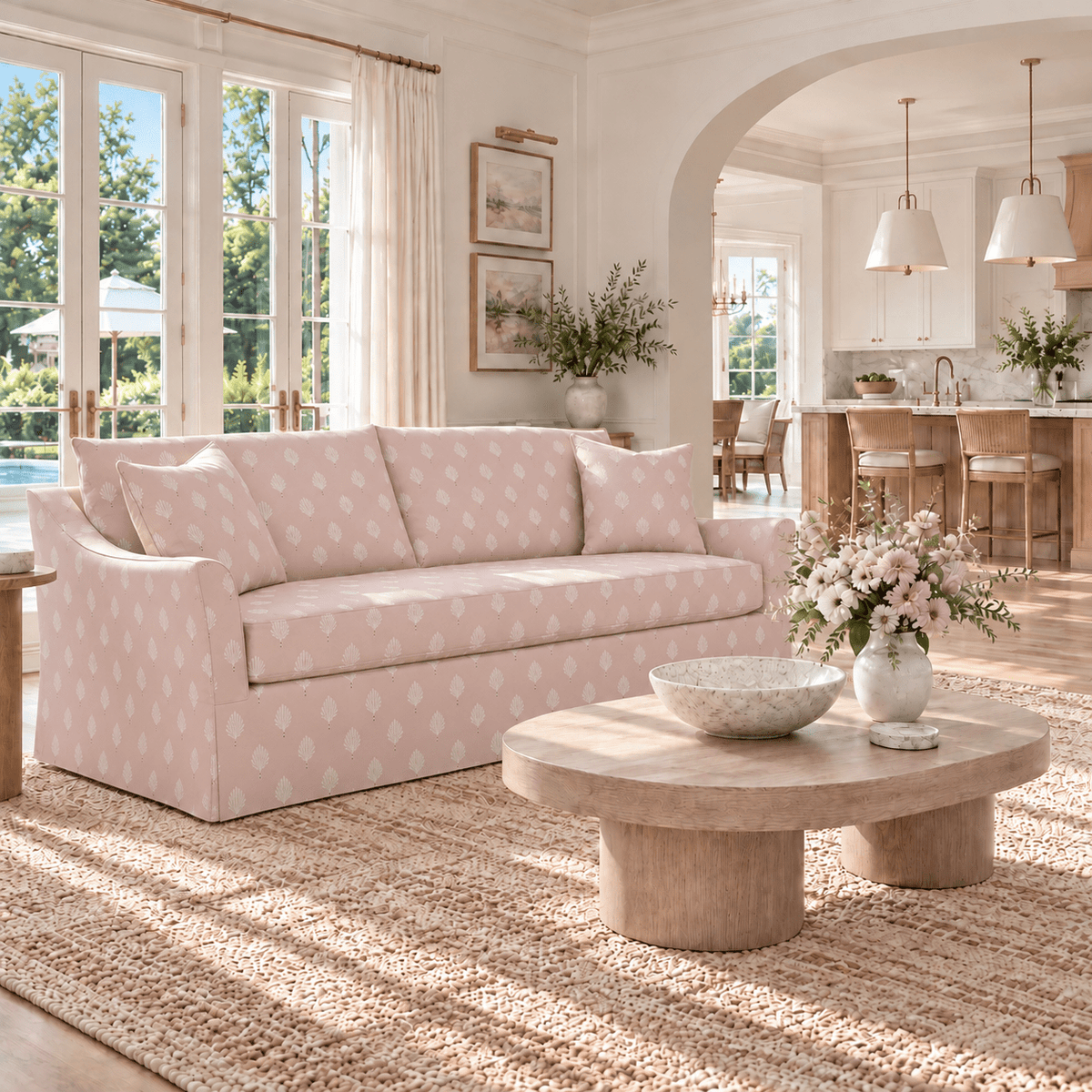 The Theodore Sofa in Loose Stems Petaline Block Print - Lemon Park