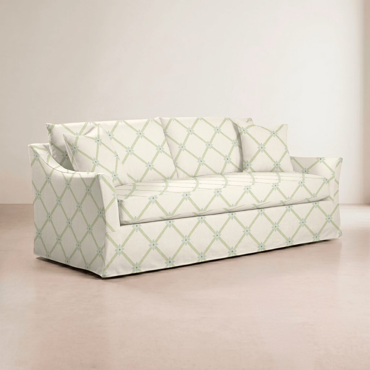 The Theodore Sofa in Mint To Be Floral Lattice - Lemon Park