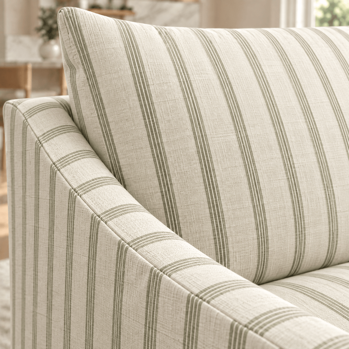 The Theodore Sofa in Orange County Olive Stripes - Lemon Park