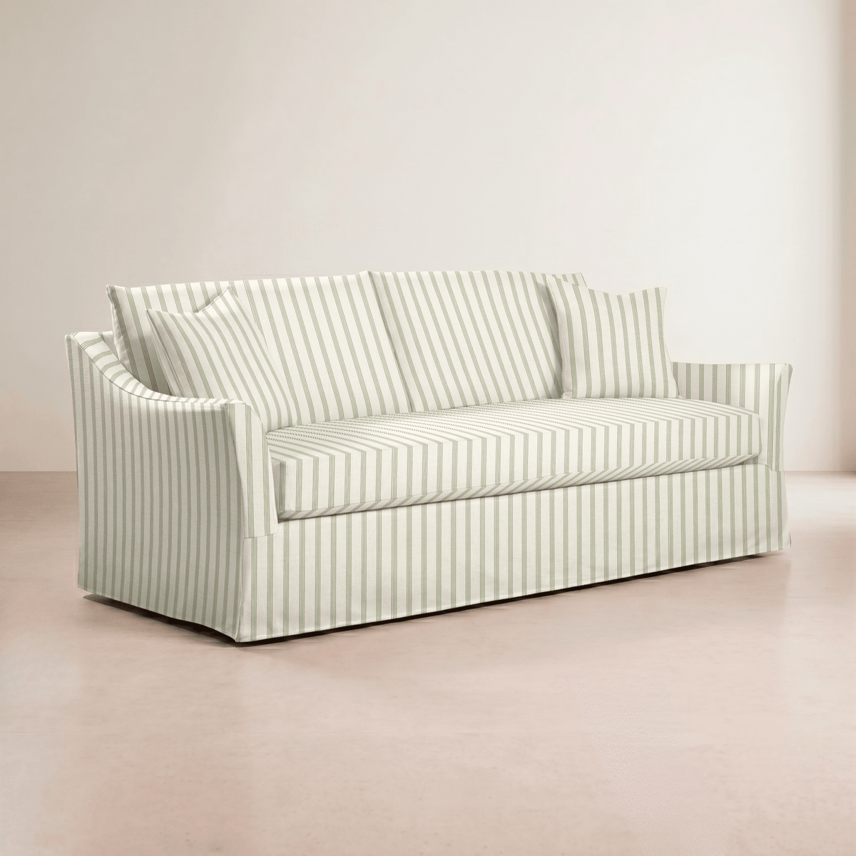 The Theodore Sofa in Orange County Olive Stripes - Lemon Park