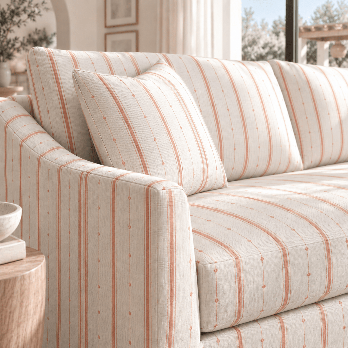 The Theodore Sofa in Orange County Terracotta Stripes - Lemon Park