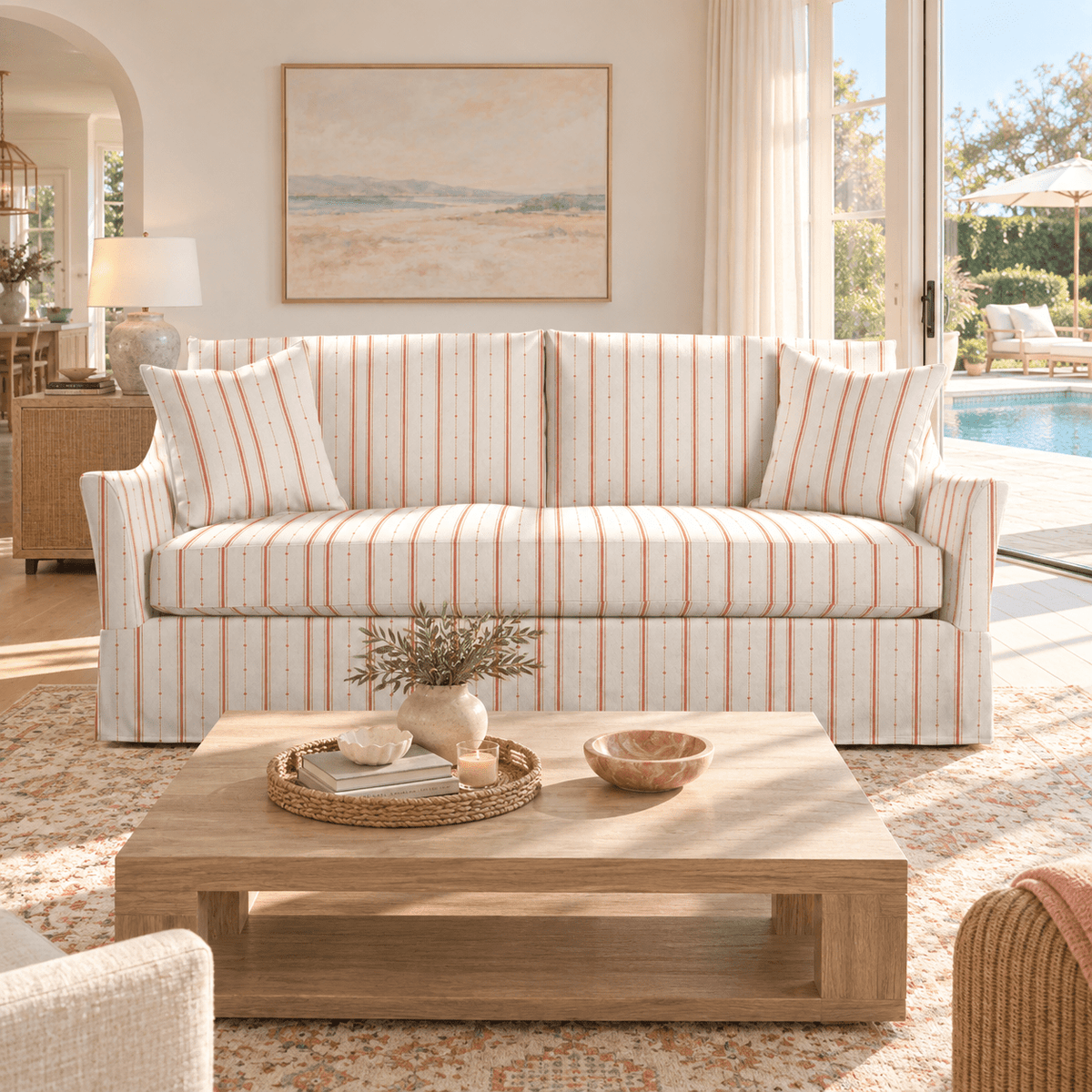 The Theodore Sofa in Orange County Terracotta Stripes - Lemon Park