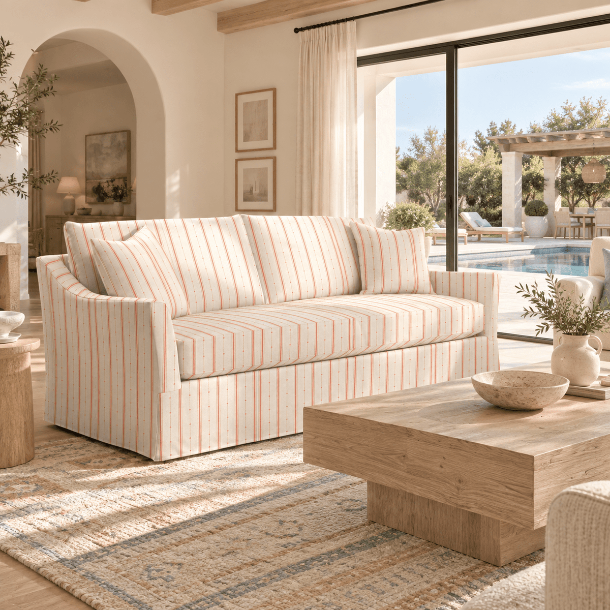 The Theodore Sofa in Orange County Terracotta Stripes - Lemon Park